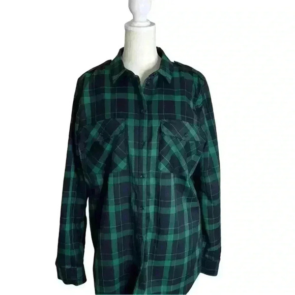 Gestuz Oversized Flannel Checka Button Down Plaid Shacket Gorpcore Small Green - Picture 2 of 12